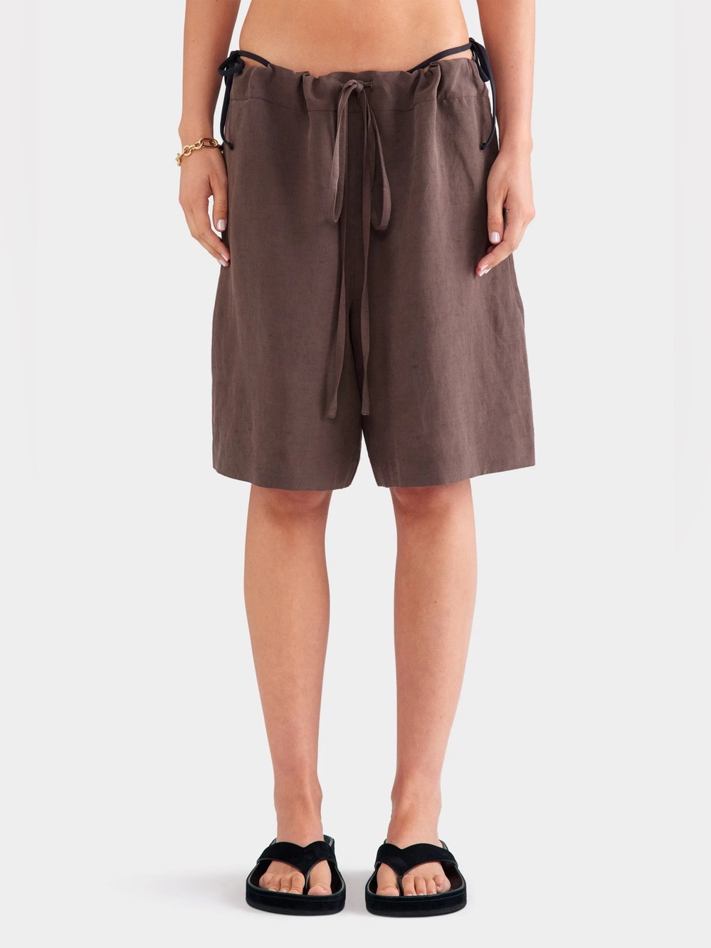 NWT* Venroy Silk Linen Drawstring Short - Chocolate